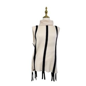 Derek Lam 10 Crosby Sleeveless Turtleneck Sweater Top w/ Fringe Trim Size L